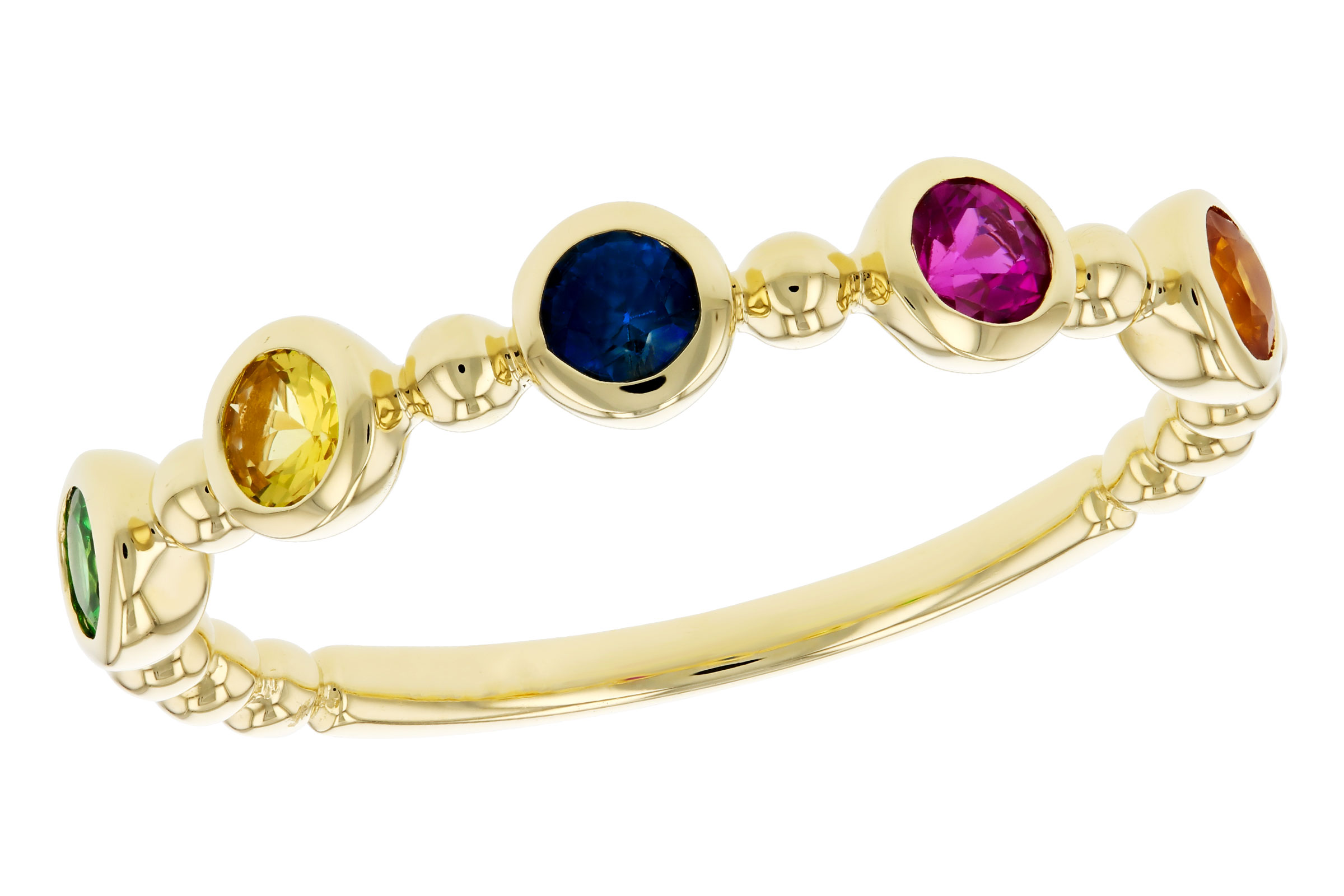 A285-00182: LDS WED RG .52 TW MULTI-COLOR SAPPH & GREEN GARNET